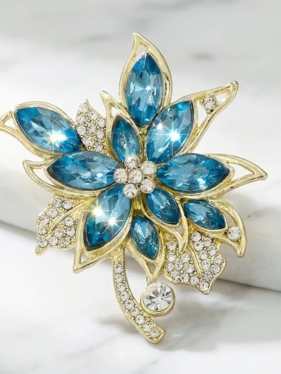 Accessories - Blue Crystal Flower Brooch
